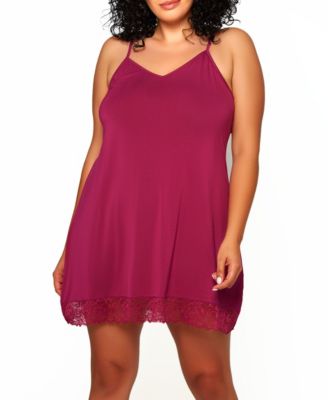 iCollection Women's Jean Plus Size Ultra Soft Knit Chemise w/ Tonal Bottom Lace Trim and Adjustable Straps