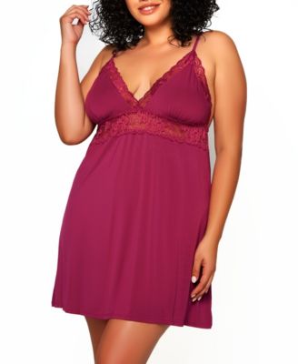 Jean Plus 1 PC Laced Bodice Soft Cup Chemise Made Ultra Knit Blend and has Adjustable Straps.