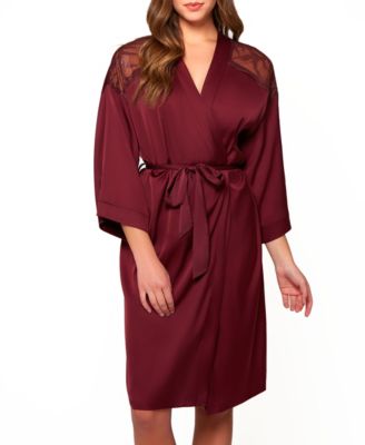 Nadine Ultra Soft Satin & Lace Robe with Elegant Shoulder Embroidery on Mesh. Made Looped Self Tie Sash and Inner Ties