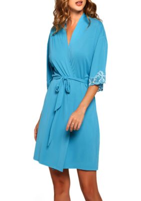 Icollection Women's Joslyn Soft Lace Trimmed Robe