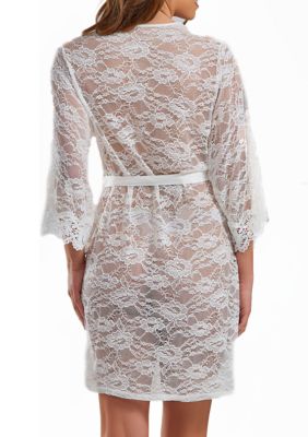 Rowena Plus Soft Sheer Lace Robe with Self Tie Satin Sash