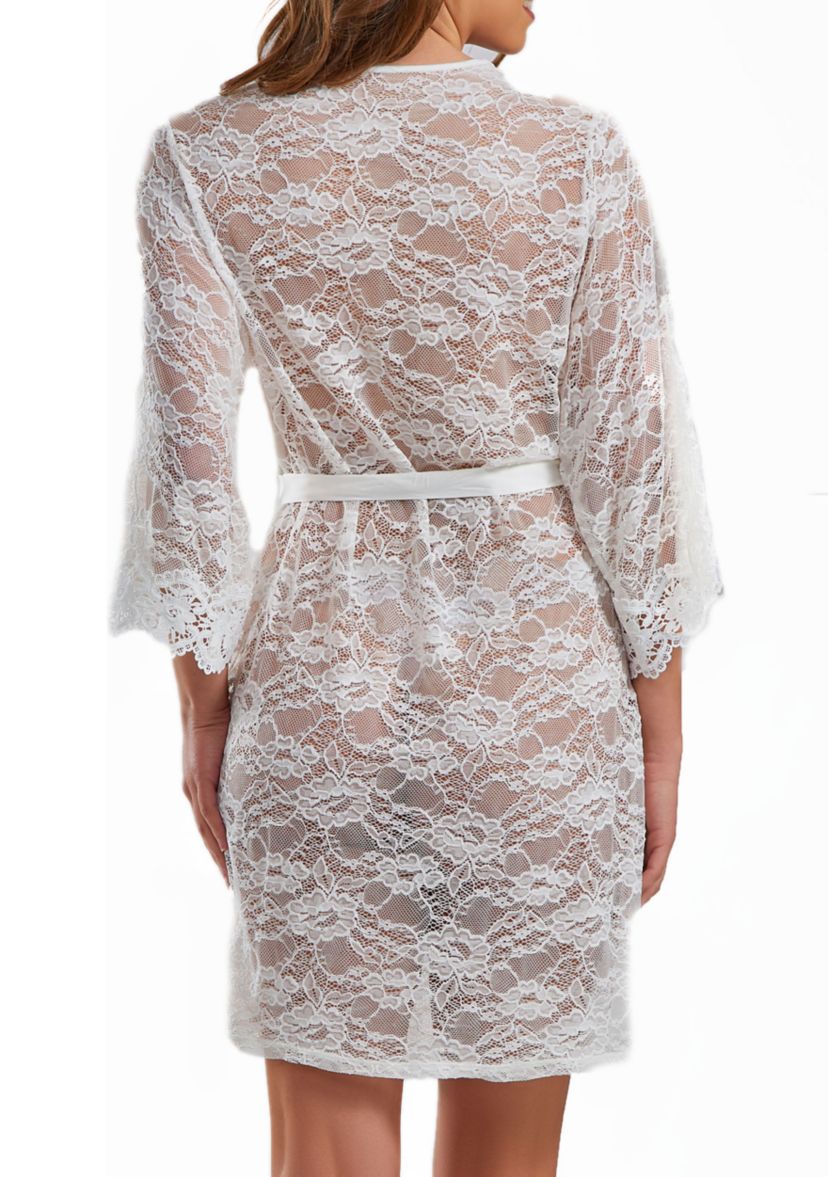 Rowena Soft Sheer Lace Robe with Self Tie Satin Sash