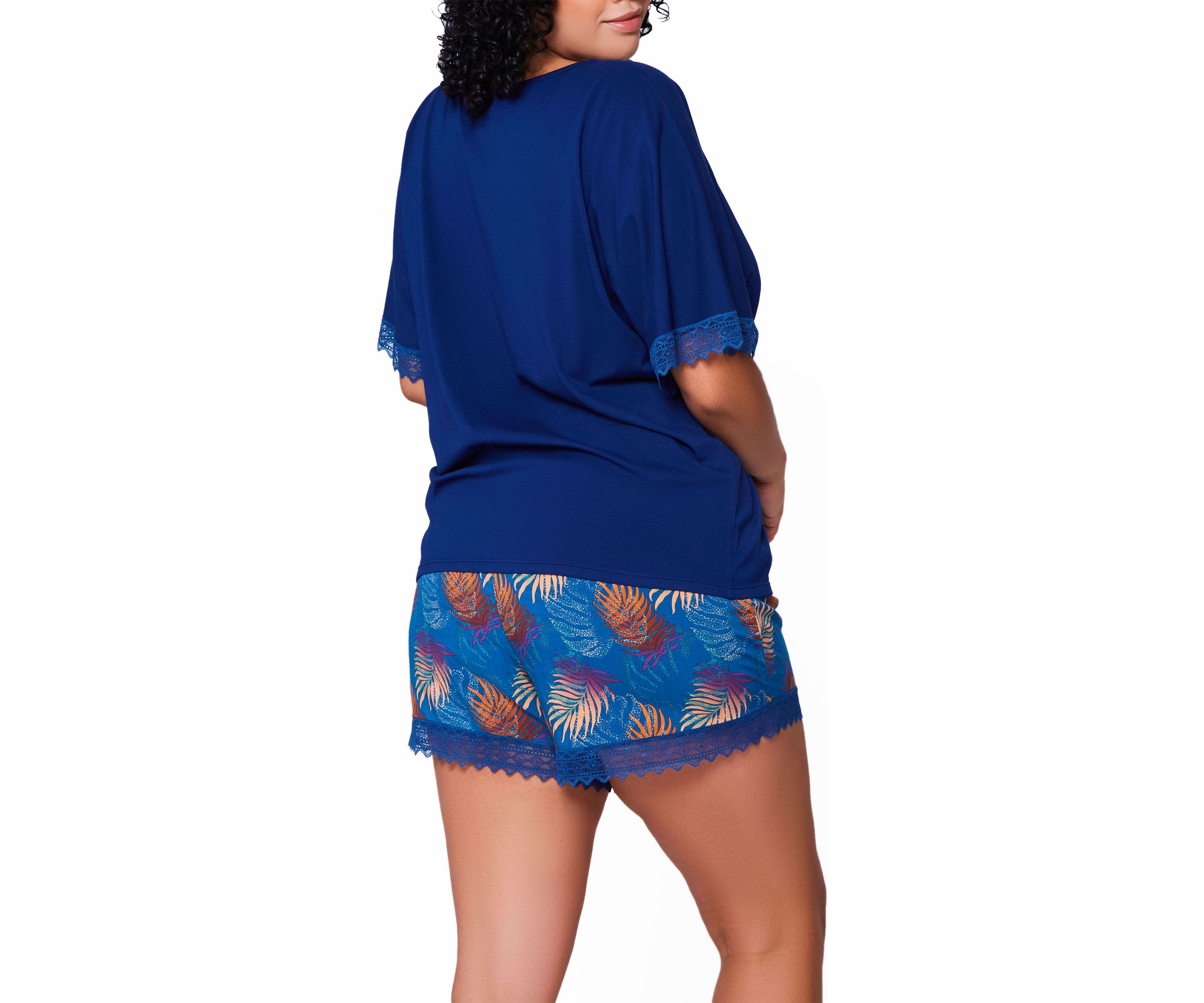 iCollection Womens Plus Size 2PC Day and Night PJ short Set Trimmed in Lace
