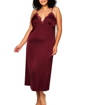 Gwendolyn Soft Cup Stretch Satin Midi Slip W/ Deep Breezy Laced V Underbust Trimmed Lace and around the neckline to back. Relaxed Fit with Adjustable Straps