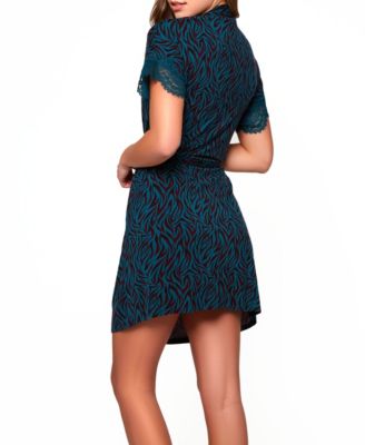 Belinda Ultra Soft Animal Print Wrap W/ Laced Cap Sleeves, Looped Self Tie Sash and Inner Ties.