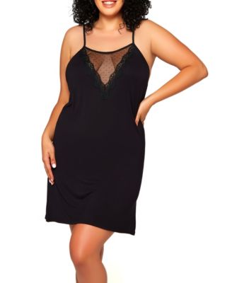 iCollection Women's Joslyn Plus Size Swiss Dot Mesh Patterned on a Soft Knit Chemise in a Slightly Fitted Style and Adjustable Straps