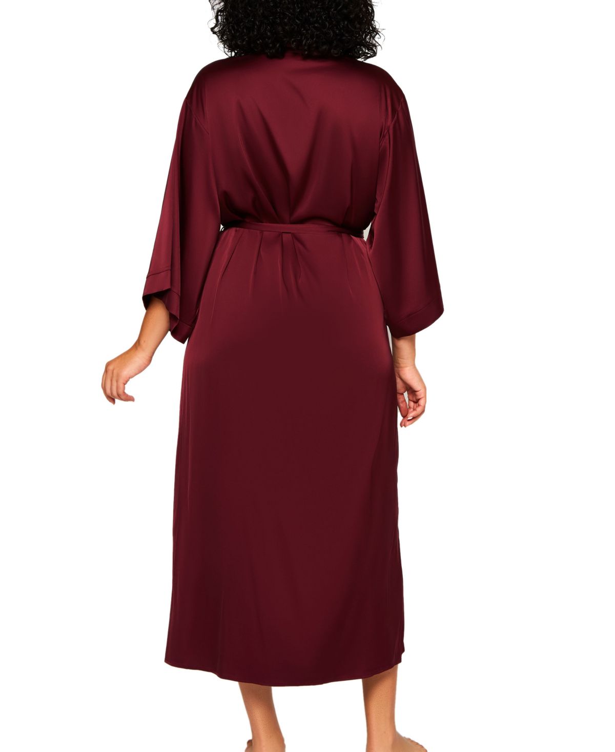 iCollection Gwendolyn Plus Size Stretch Satin Midi Robe W/ 3/4 ...