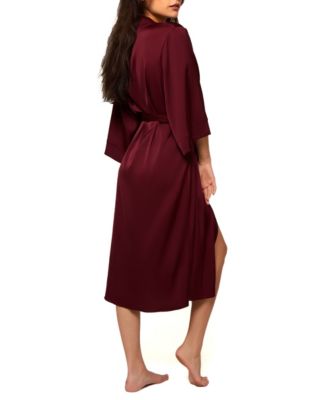 Gwendolyn Stretch Satin Midi Robe W/ 3/4'' Sleeves, looped Self Tie Sash and Inner Ties. Pairs with Matching Gown.