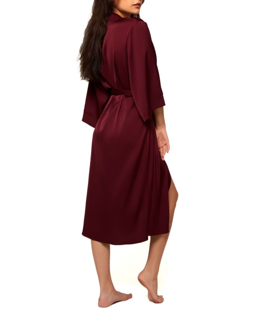 Gwendolyn Stretch Satin Midi Robe W/ 3/4 Sleeves, looped Self Tie Sash and Inner Ties. Pairs with Gwendolyn Matching Midi Gown.