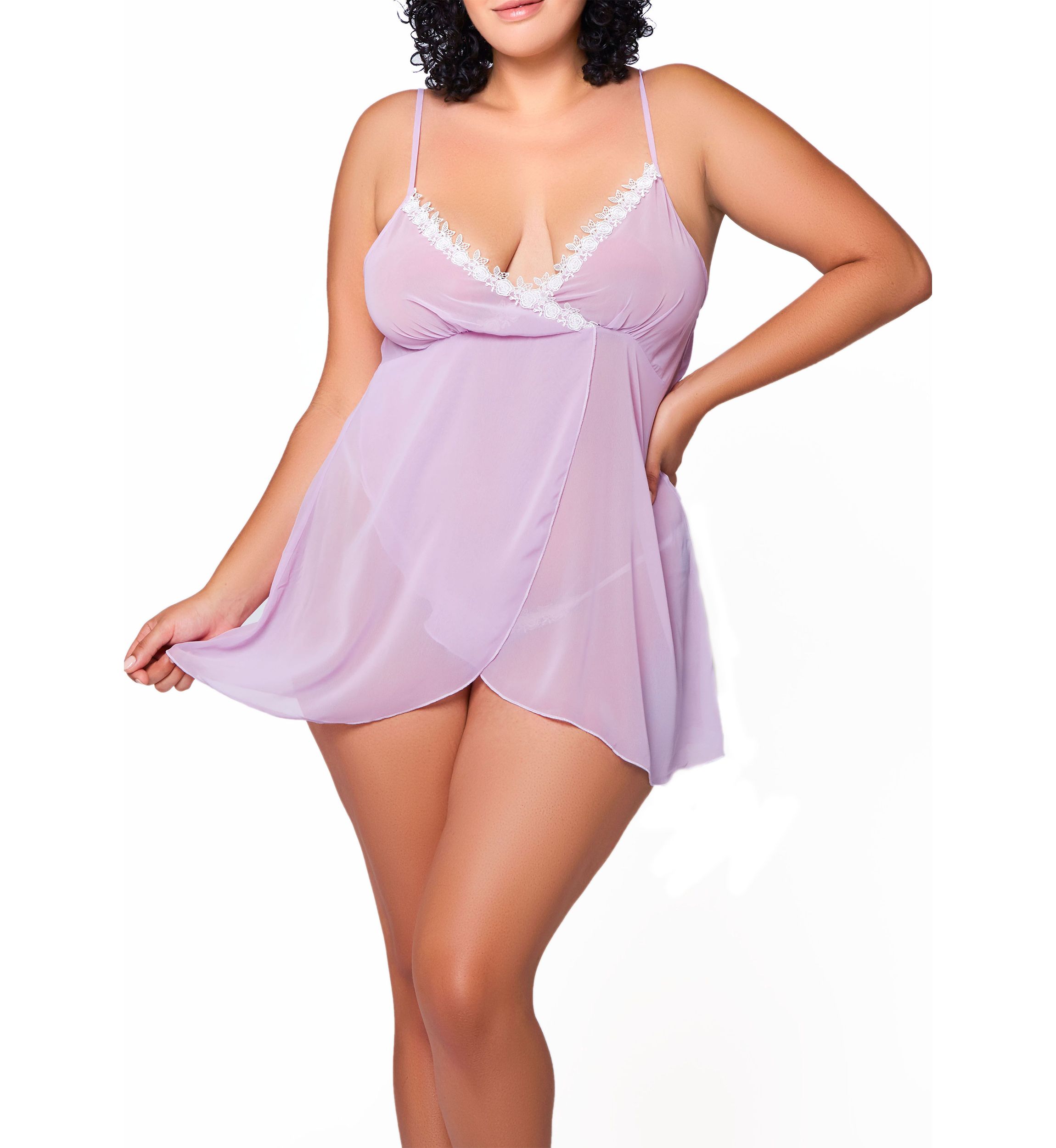 Justine Plus Size Chiffon and Lace Bbydoll and Panty Set