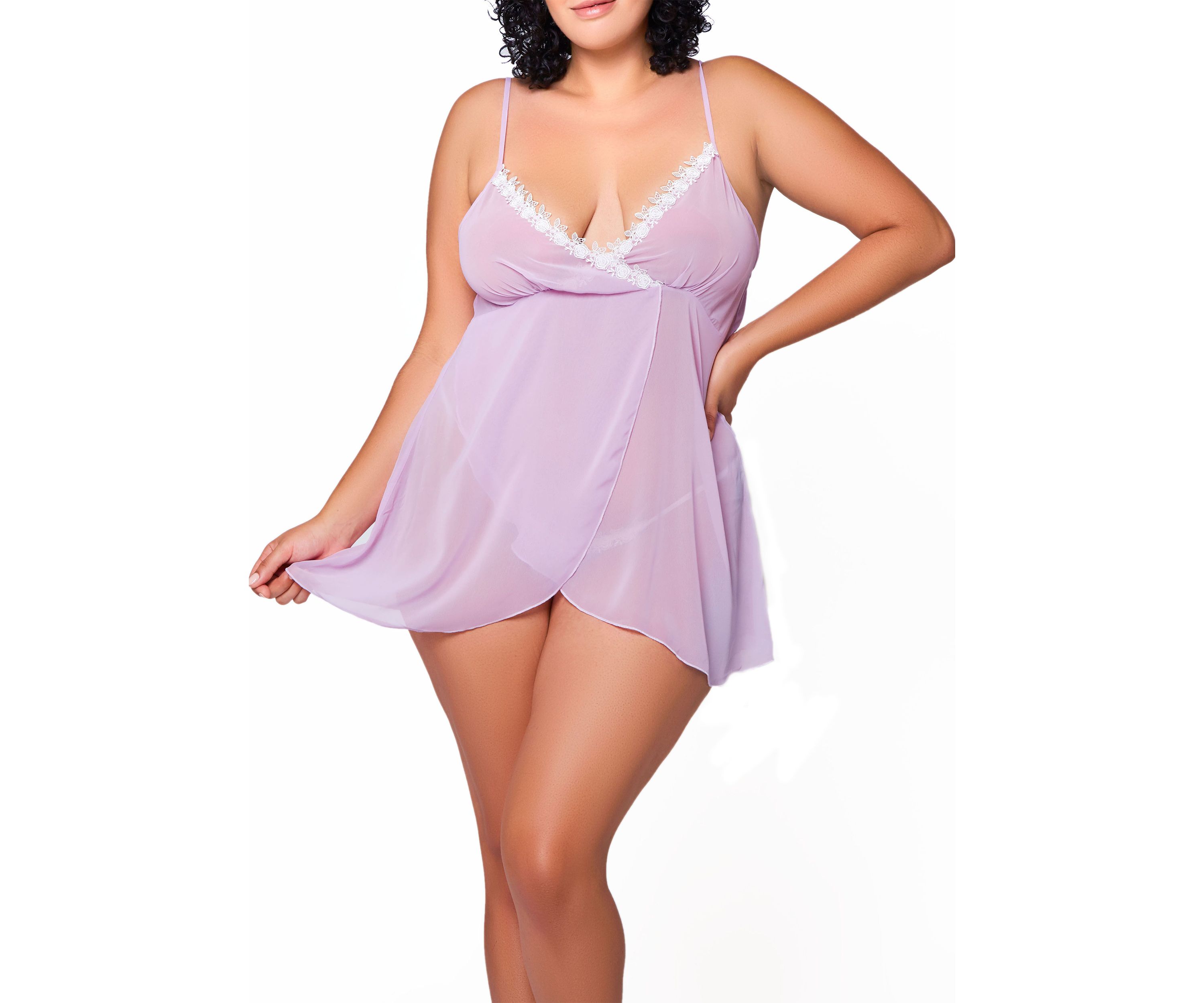 Justine Plus Size Chiffon and Lace Bbydoll and Panty Set