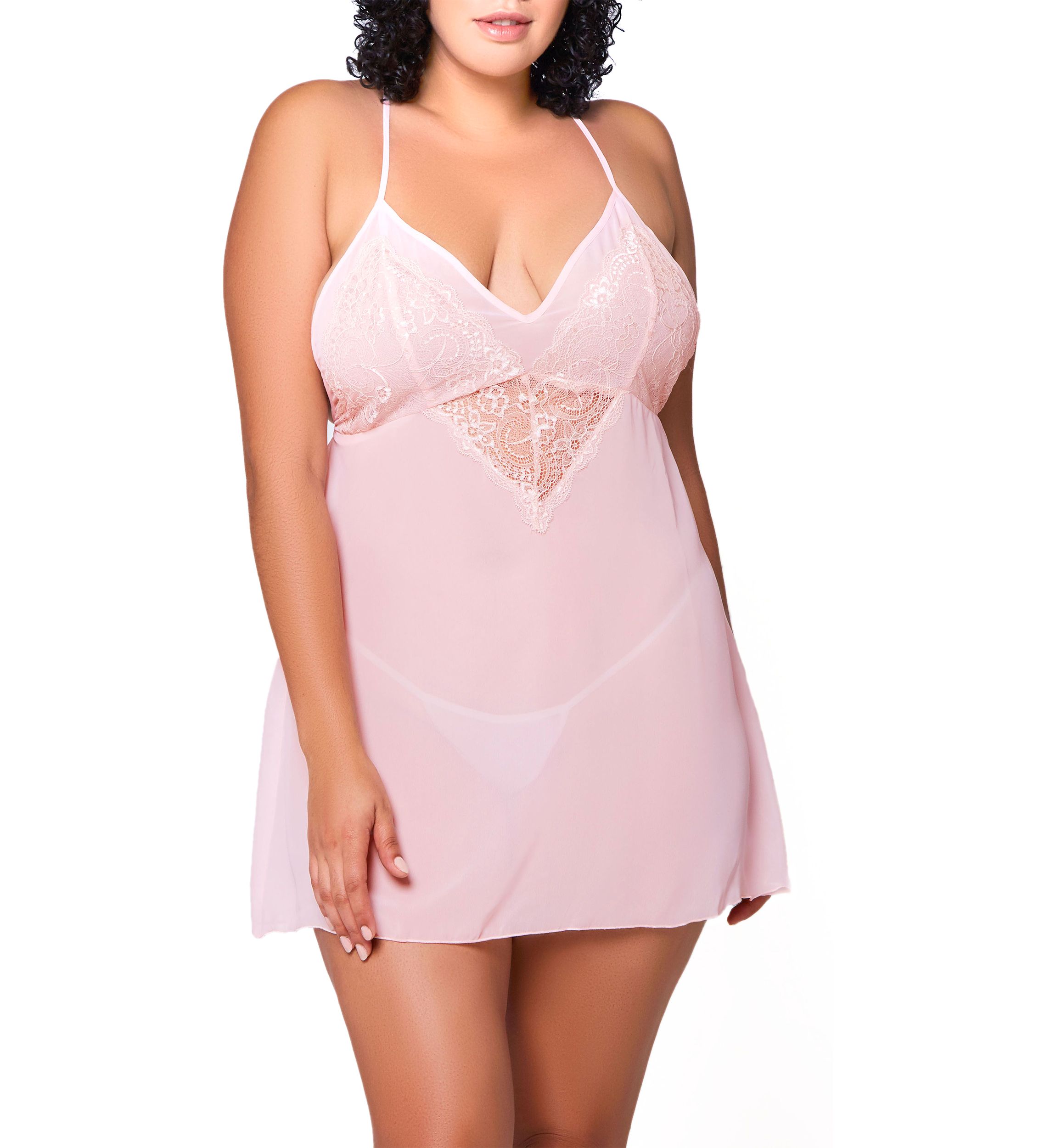 Marley Plus Size Chiffon and Lace Bbydoll and Panty Set