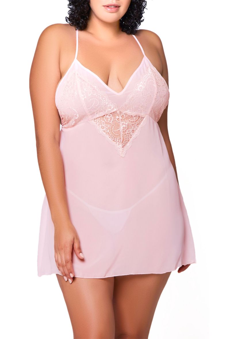 Marley Plus Size Chiffon and Lace Bbydoll and Panty Set