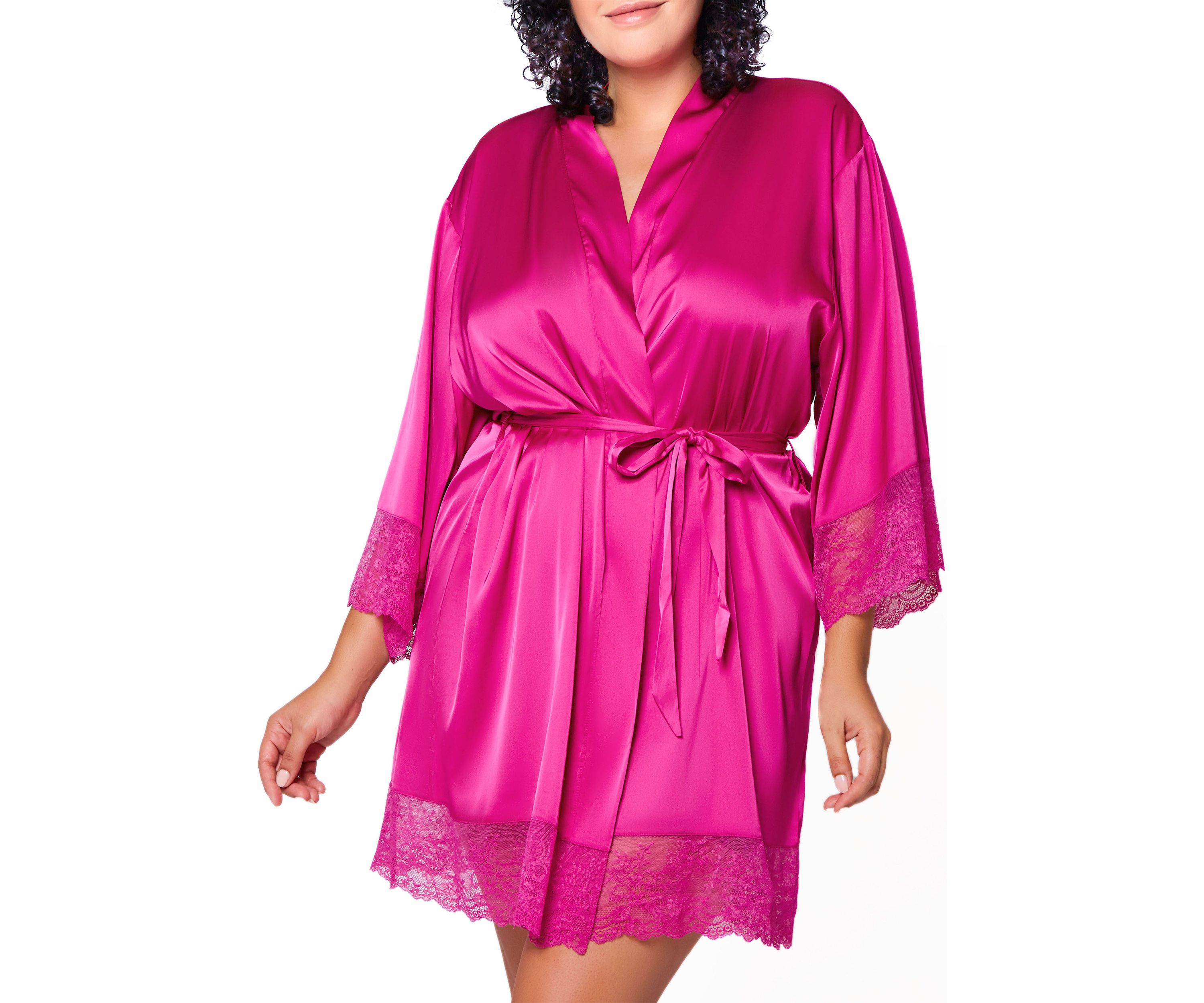 Arlyn Plus Size Silky Satin and Lace Robe
