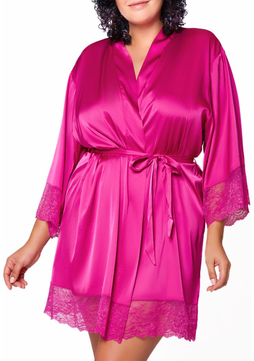 Arlyn Plus Size Silky Satin and Lace Robe