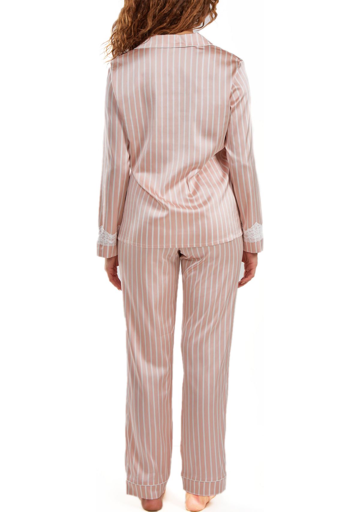 Willa Plus Size Satin Striped Button Down Pajama Pant Set