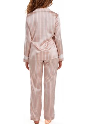 Willa Satin Striped Button Down Pajama Pant Set