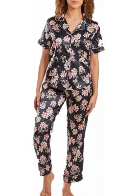 Roslyn Floral Satin PJ Pant Set with  Cuff Detail