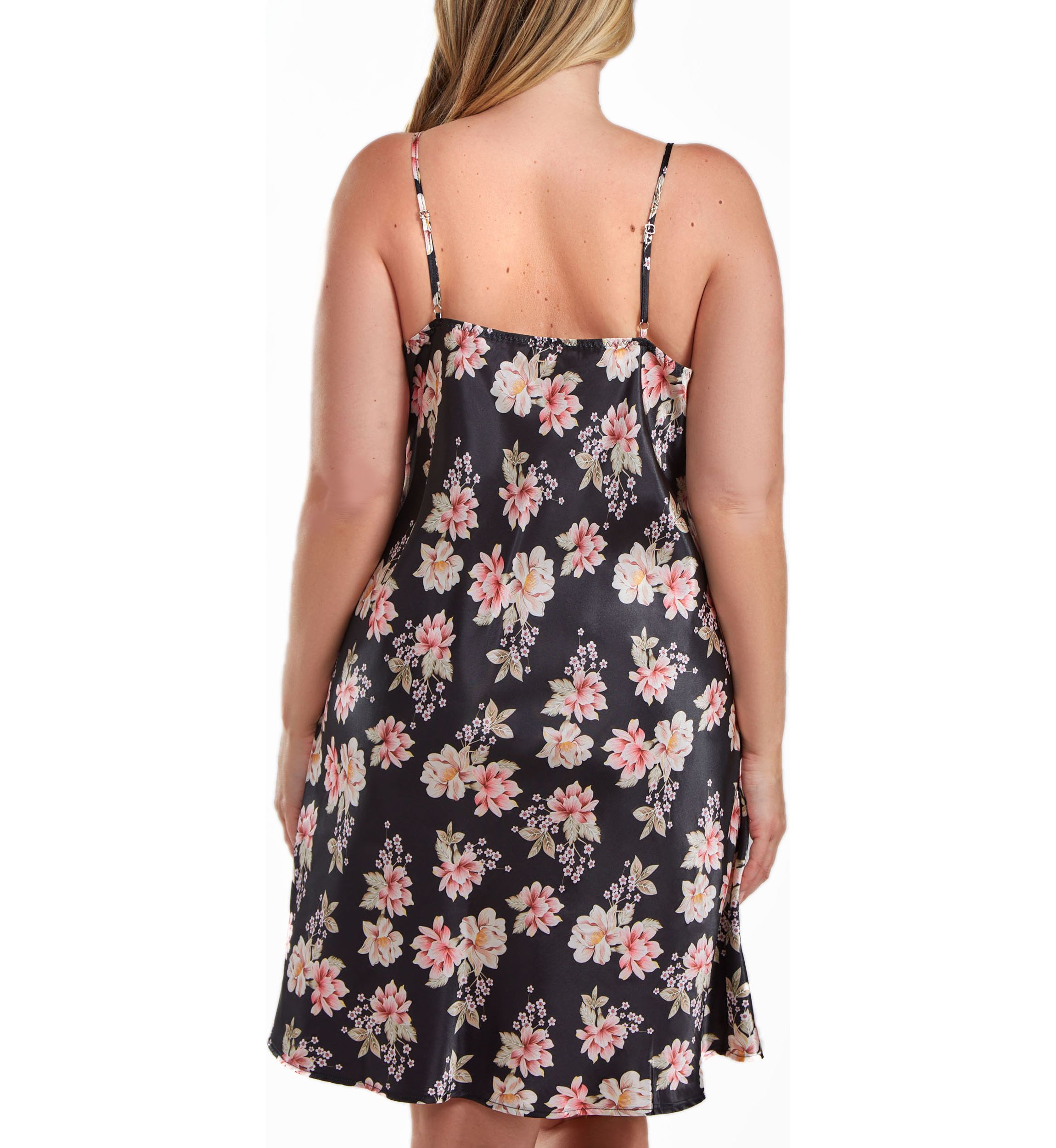 Roslyn Plus Size Ultra Soft Floral Satin  Chemise in Bias Cut Silhouette