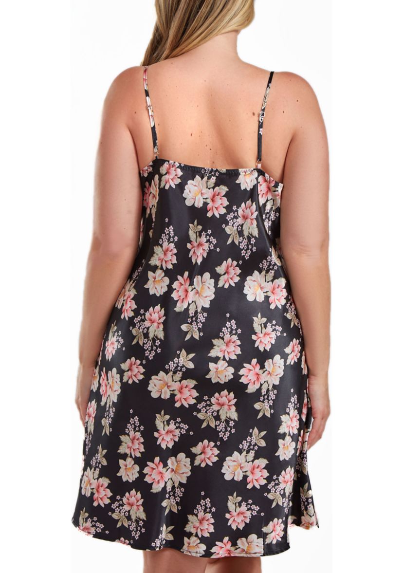 Roslyn Plus Size Ultra Soft Floral Satin  Chemise in Bias Cut Silhouette