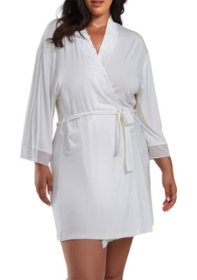 Fallen Plus Lace Robe with Mesh Trimmed Sleeves and Self Tie Sash