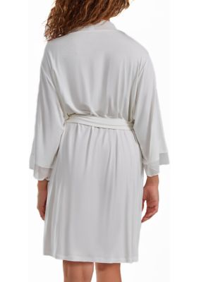 Fallen Plus Lace Robe with Mesh Trimmed Sleeves and Self Tie Sash