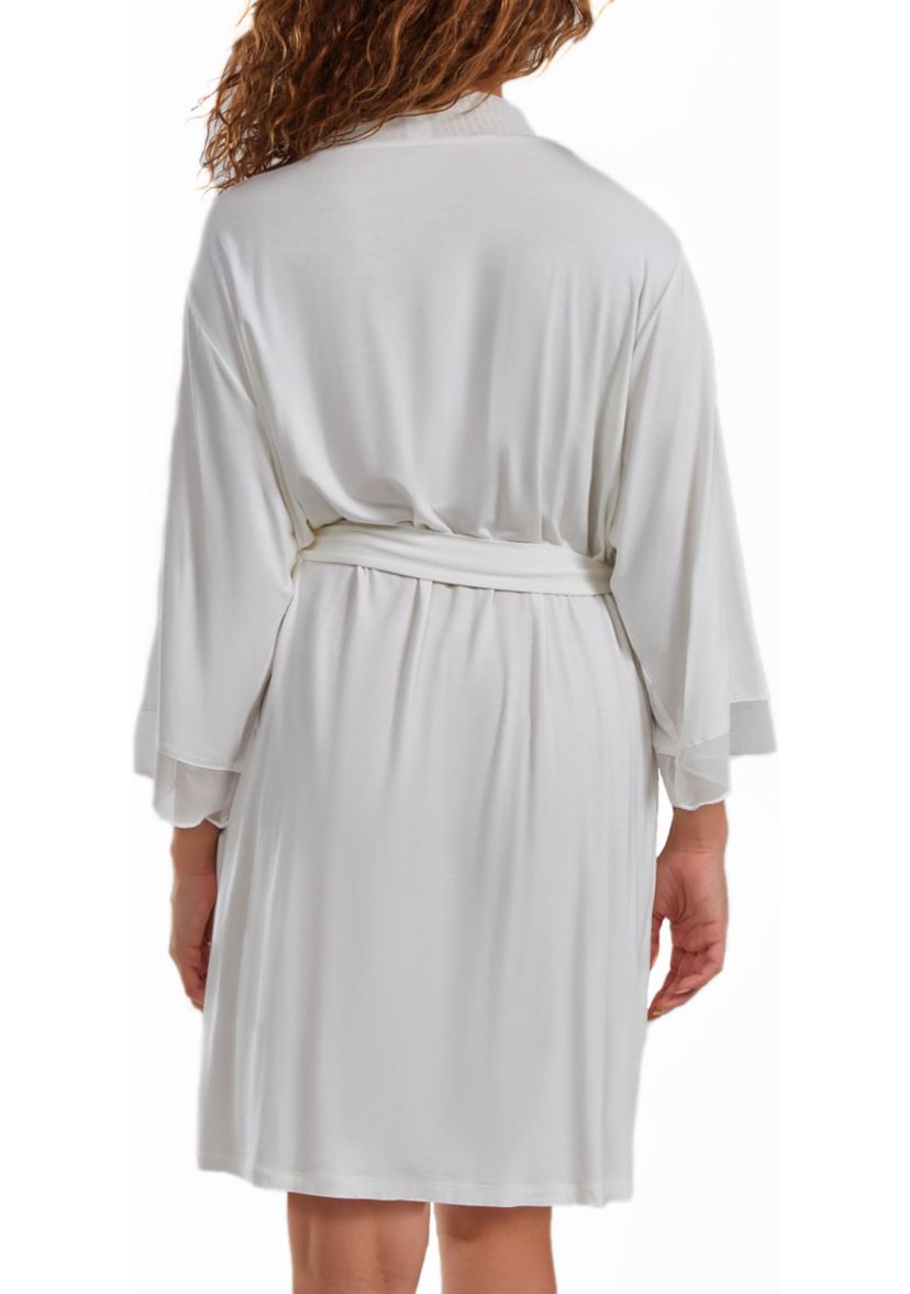 Fallen Plus Size Lace Robe with Mesh Trimmed Sleeves and Self Tie with Sash