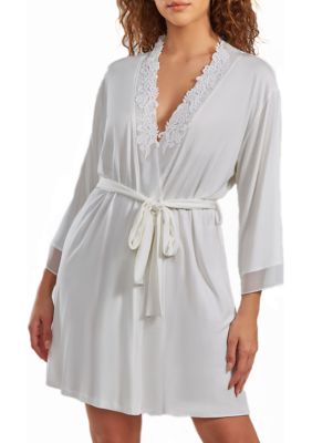 iCollection Fallen Lace Robe with Mesh Trimmed Sleeves and Self Tie ...