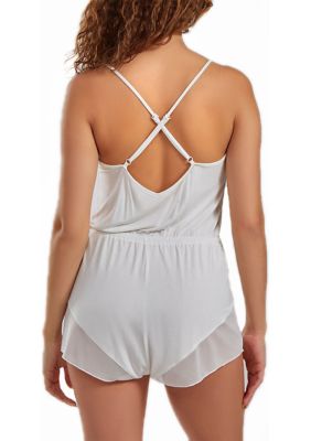 Fallen Lace Ultra Soft Romper Trimmed Sheer Mesh