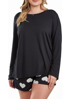 iCollection Women's Kindred Heart Plus Size Modal Sleep Top & Short Set. Ultra Soft in Comfy Cozy Style