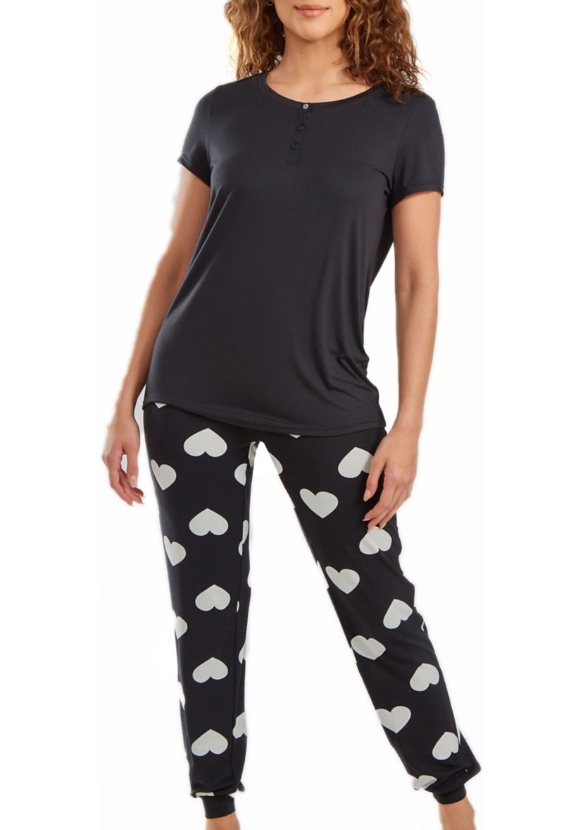 Kindred Heart 2pc Modal Tee and Jogging Pant Pj Set in Comfy Cozy Style.