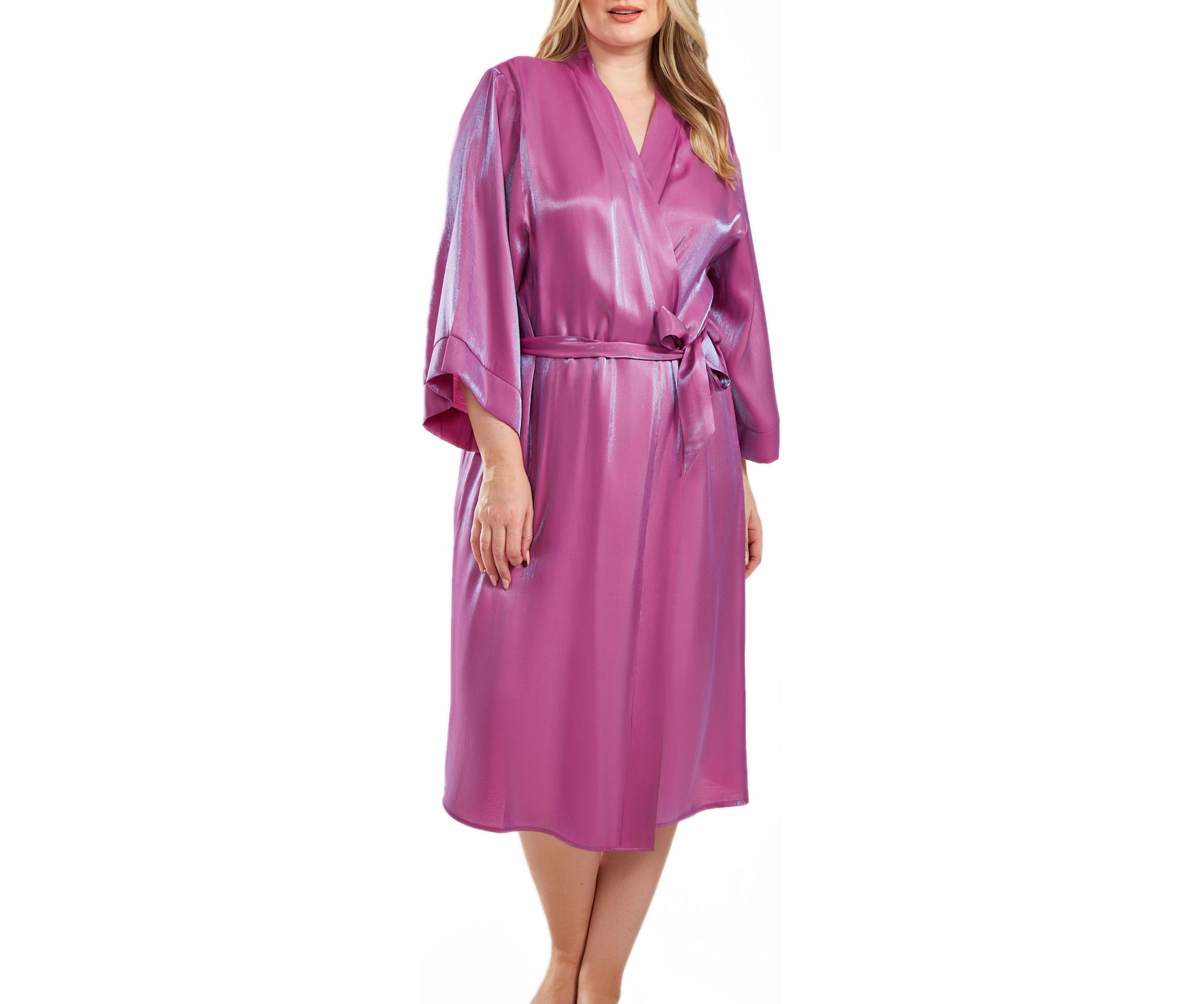 iCollection Autumn Plus Size Iridescent Robe with Self Tie Sash and ...