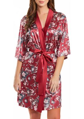 Elea 1pc Contrast Satin Floral Robe with Self Tie Sash