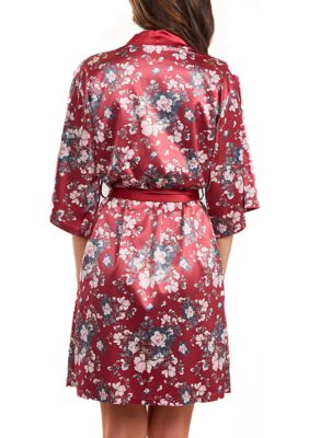 Elea 1pc Contrast Satin Floral Robe with Self Tie Sash