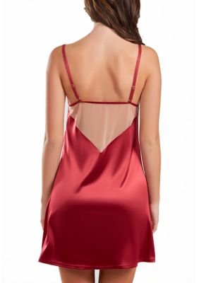 Elea, Contrast Nude and Burgundy Satin Chemise