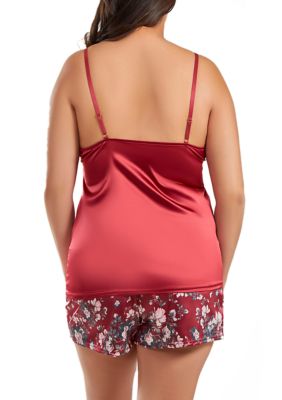 Elea Plus Contrast Satin Tank and Floral Short Set