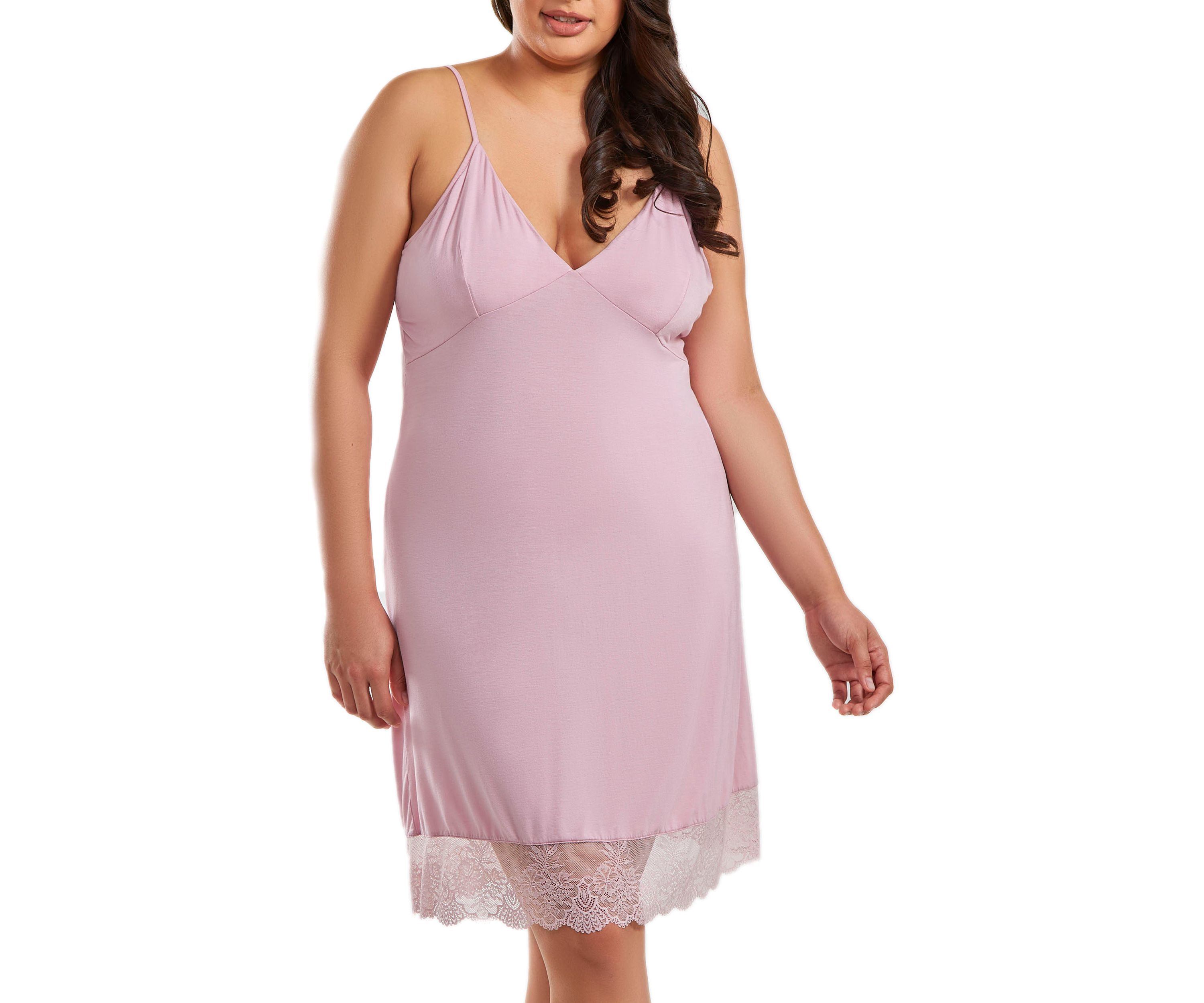 Harmony Plus Size Soft Cup Triangle Bra, Modal Fitted Chemise Trimmed in Scalloped Lace