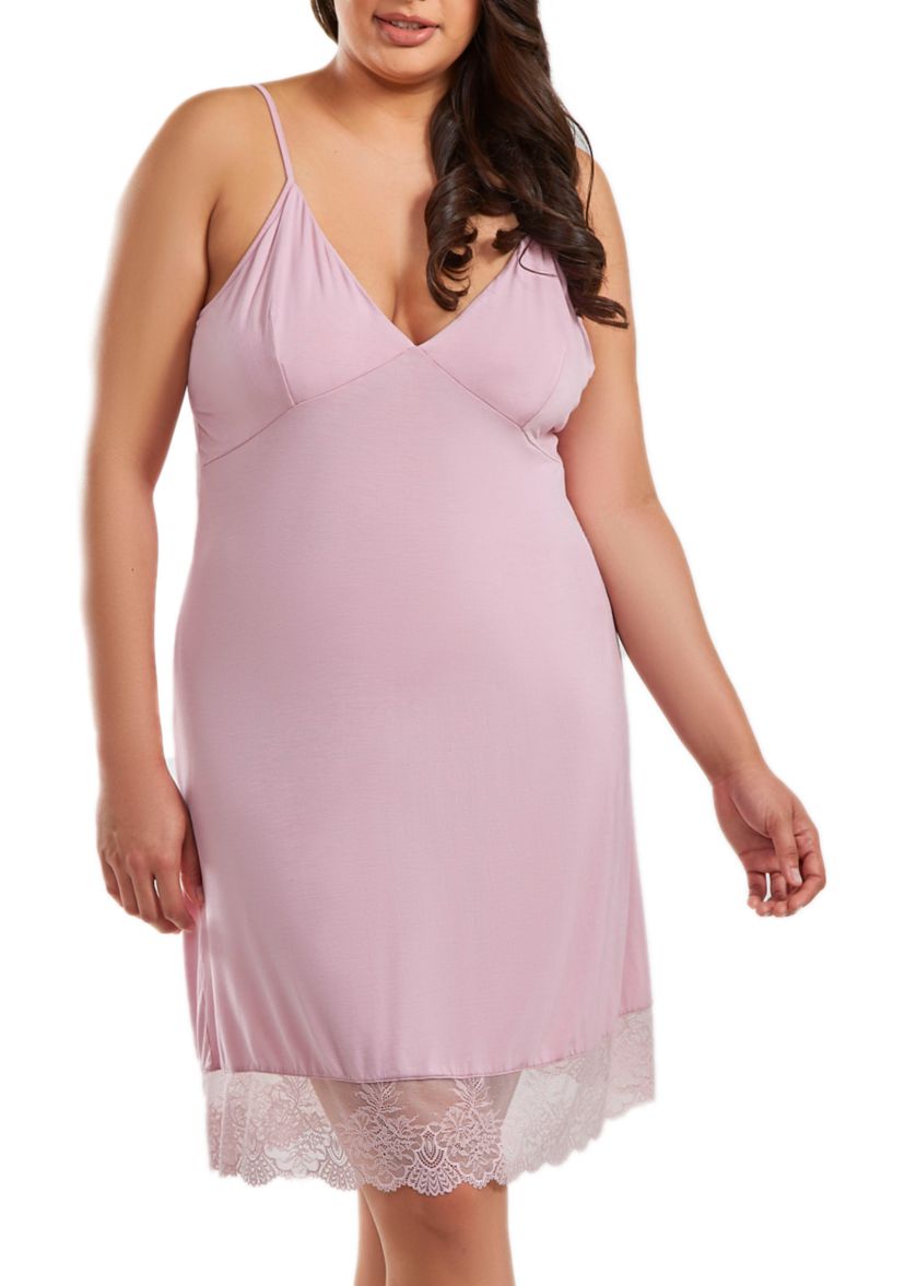 Harmony Plus Size Soft Cup Triangle Bra, Modal Fitted Chemise Trimmed in Scalloped Lace