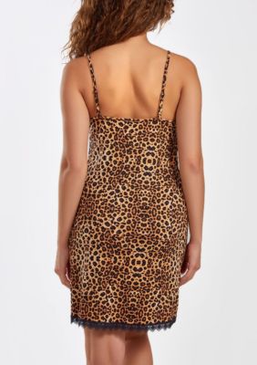 Reise Leopard  Chemise with Lace trim and front slit