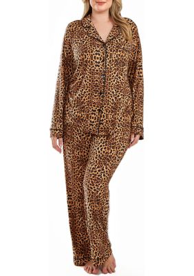 Reise Plus Modal Leopard PJ Pant Set with Button Down Collar.