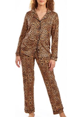 Reise Modal Leopard PJ Pant Set with Button Down Collar.