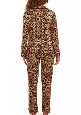 Reise Modal Leopard PJ Pant Set with Button Down Collar.