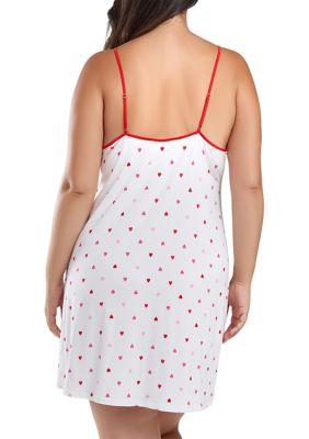 Lilly Plus Heart Print Pull Over Chemise with Adjustable Straps