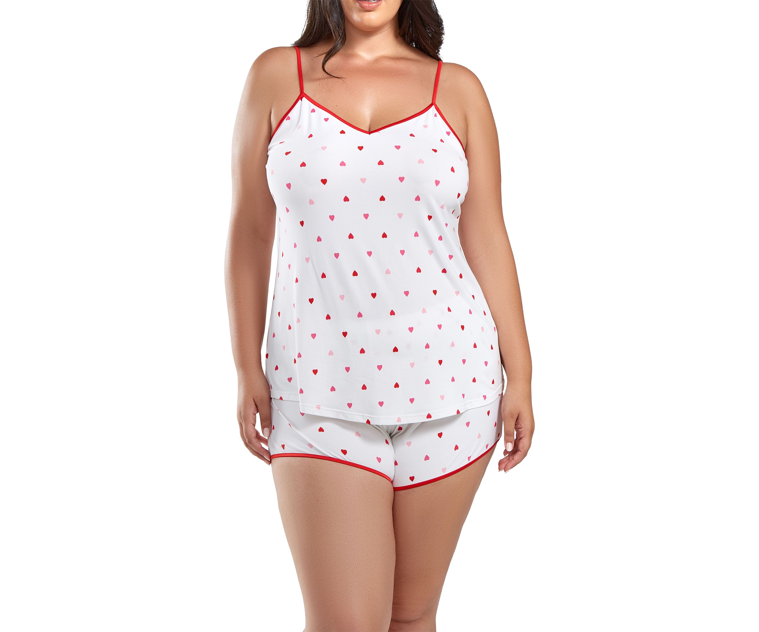 Lilly Plus Size Heart Printed PJ Short Set Trimmed in Red.