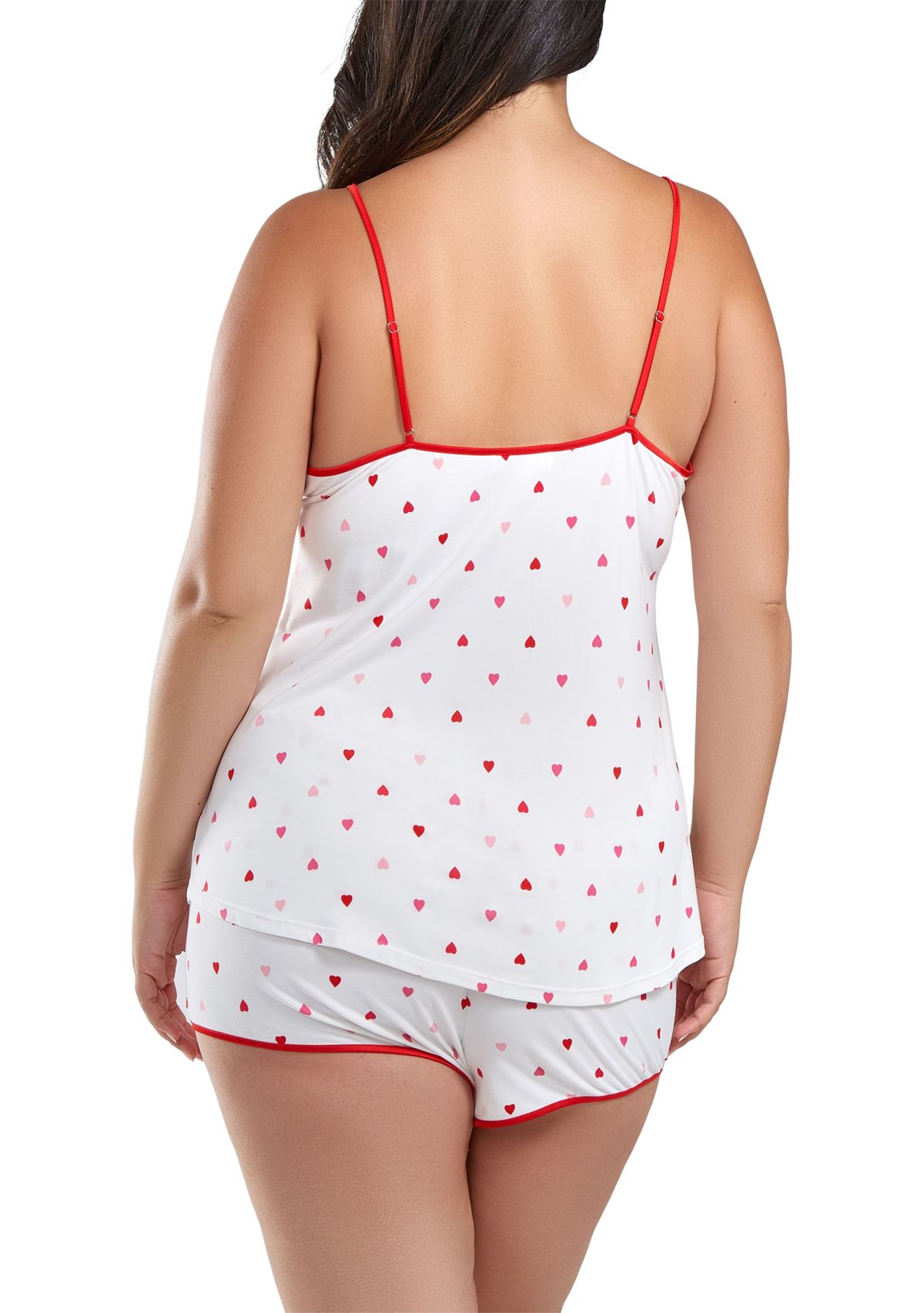 Lilly Plus Size Heart Printed PJ Short Set Trimmed in Red.