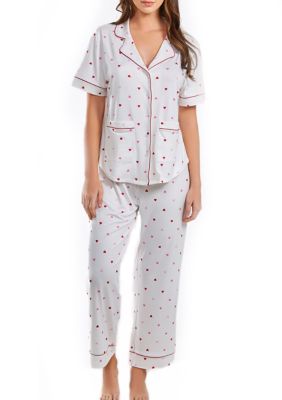 Lilly Plus PJ heart Print Pant Set trimmed Red with front pockets and button down closure