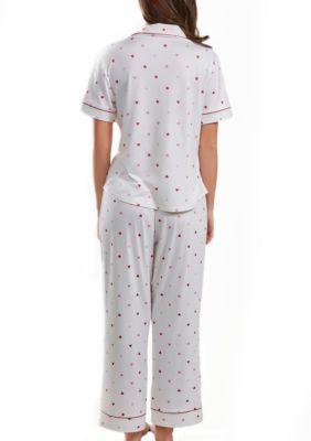 Lilly Plus PJ heart Print Pant Set trimmed Red with front pockets and button down closure