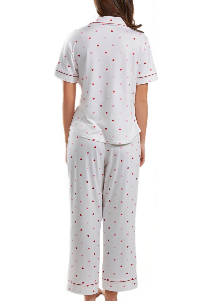 Lilly PJ heart Print Pant Set trimmed in Red with front pockets on a button down closure