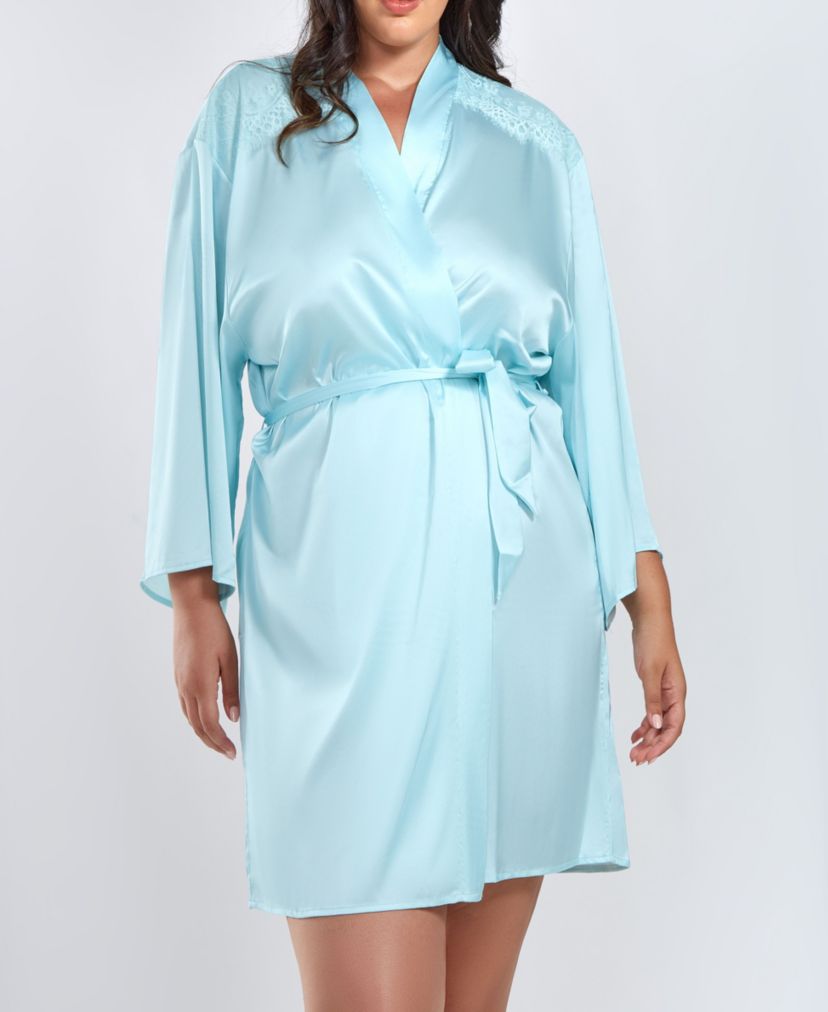 Barbie Plus Size Satin Robe W/ Eyelash Lace Trim