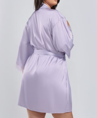 Jill Plus Satin Robe W/ Eyelash Lace Trim